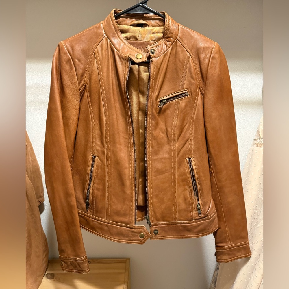 WhetBlu Caramel Leather Jacket size Small